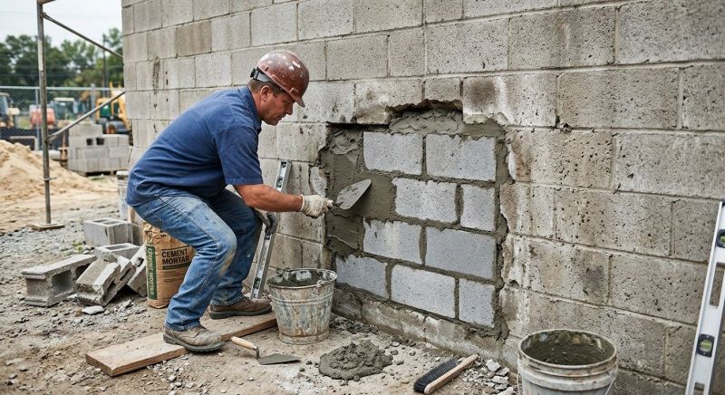 Cinder Block Wall Repair in Sequim, WA